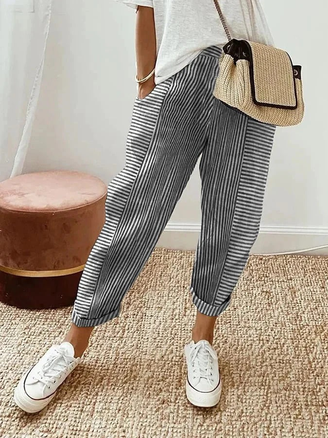 Women’s Linen Striped Wide-Leg Trousers