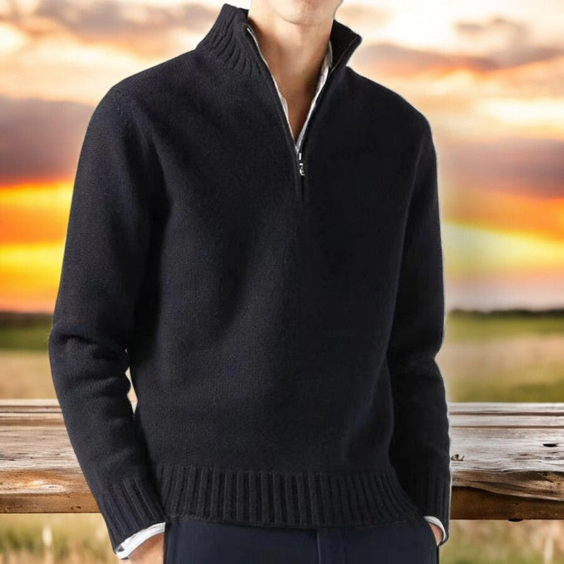 Men's Merino Wool Quarter-Zip Pullover Knit Jumper Sweater