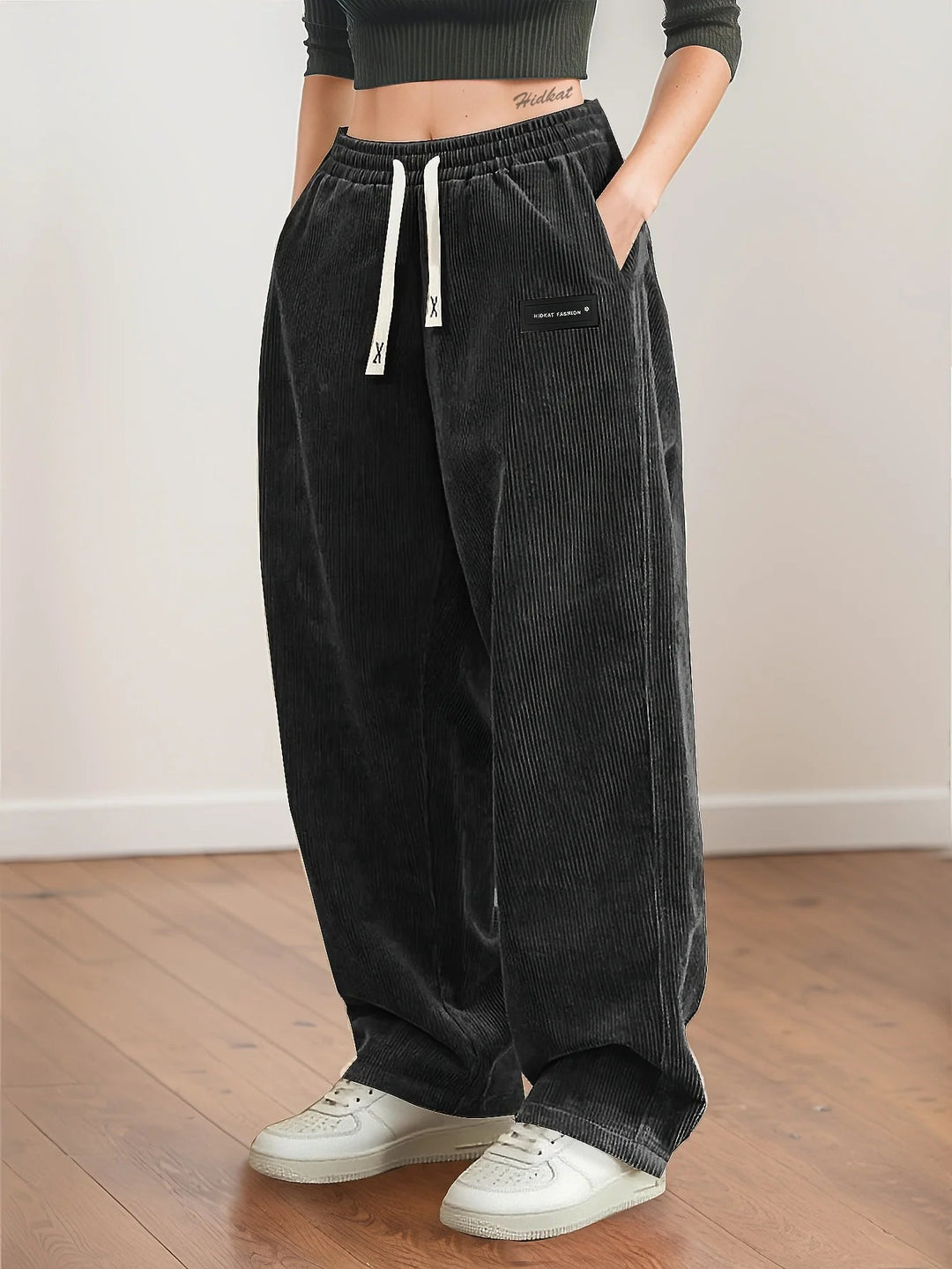 Women's Corduroy Wide Leg Trousers Drawstring Baggy Pants