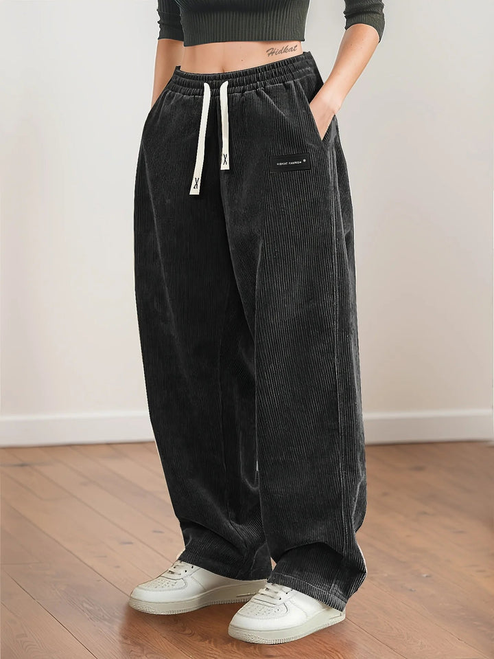 Women's Corduroy Wide Leg Trousers Drawstring Baggy Pants