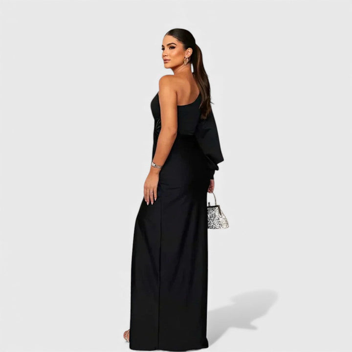 Women's Satin One-Shoulder Slit Maxi Dress