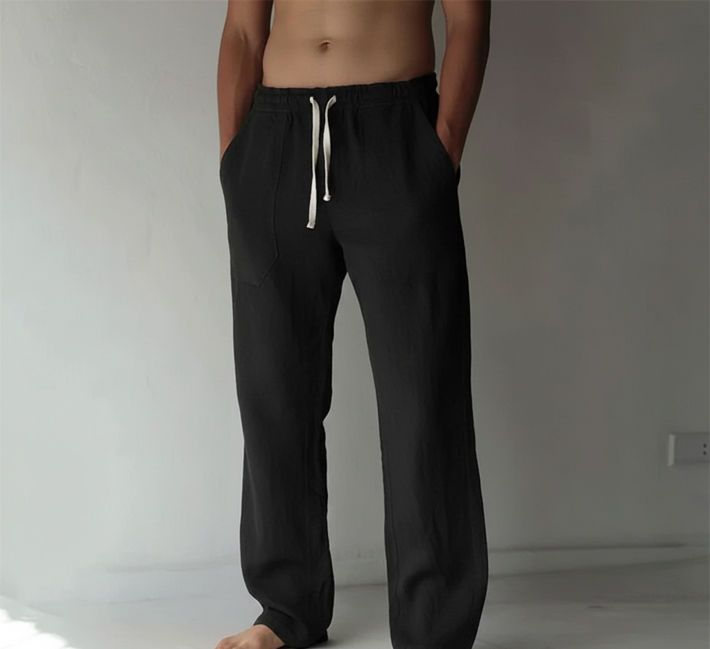 Men's Linen Wide Leg Casual Drawstring Trousers
