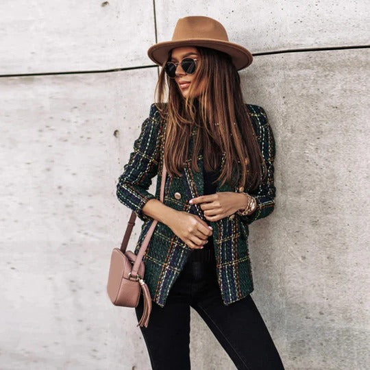 Women's Tweed Blazer Tailored Jacket Coat