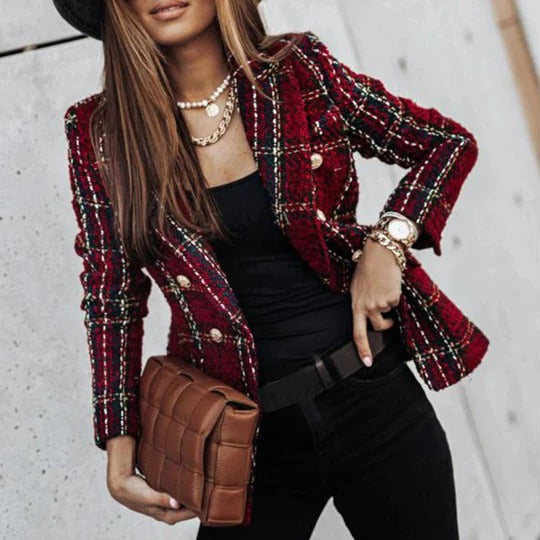 Women's Tweed Blazer Tailored Jacket Coat
