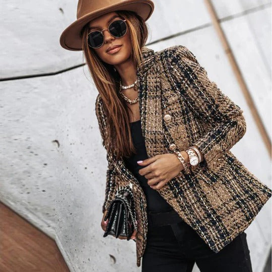 Women's Tweed Blazer Tailored Jacket Coat
