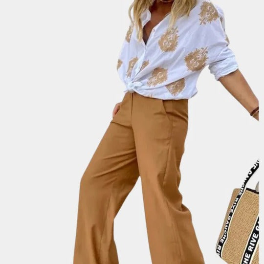 Γυναικεία λινή μπλούζα oversized, πουκάμισο με κουμπιά και μακριά μανίκια