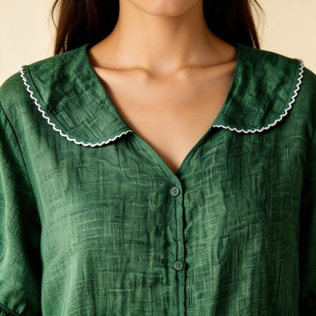 Women's Linen Blend Peter Pan Collar Short Sleeve Blouse Top