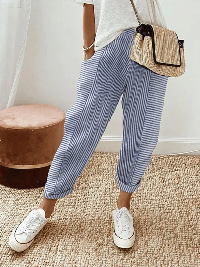Women’s Linen Striped Wide-Leg Trousers