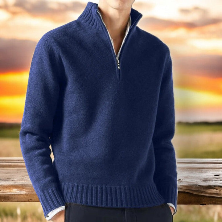 Men's Merino Wool Quarter-Zip Pullover Knit Jumper Sweater