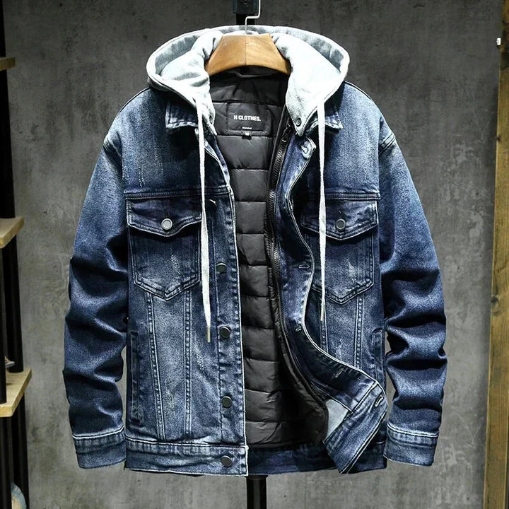 Men's Hooded Jacket Insulated Fleece Denim Outerwear