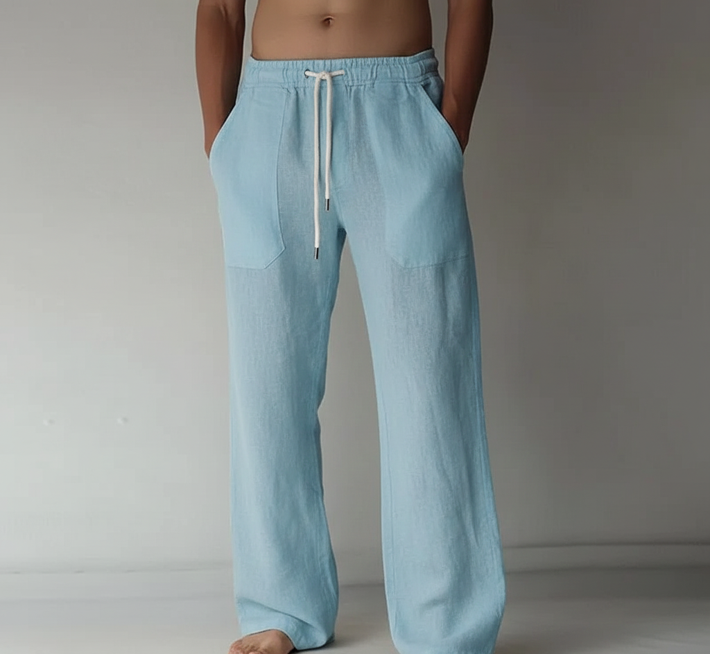 Men's Linen Wide Leg Casual Drawstring Trousers