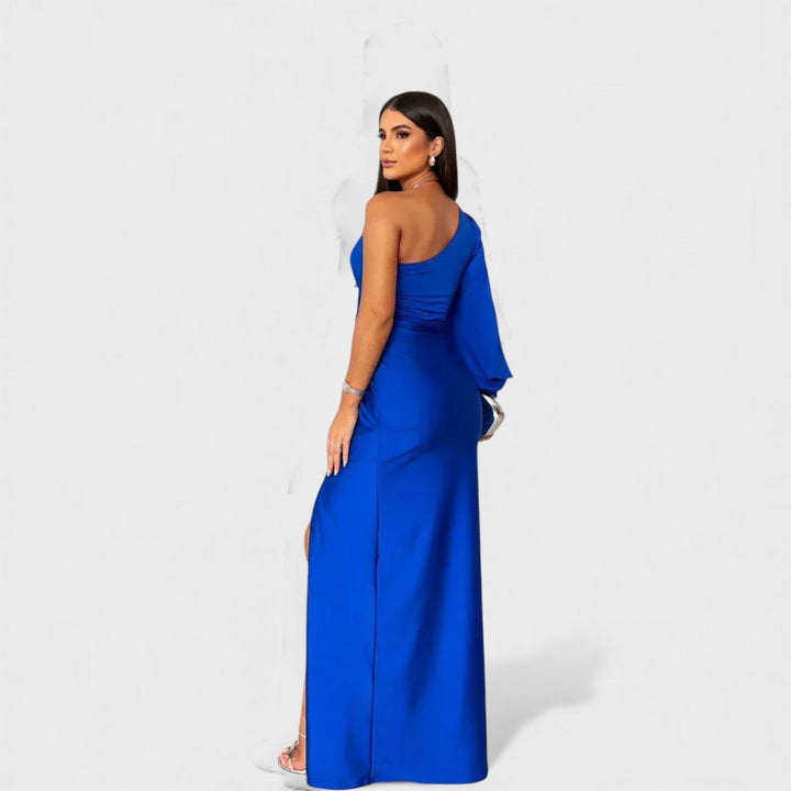 Women's Satin One-Shoulder Slit Maxi Dress