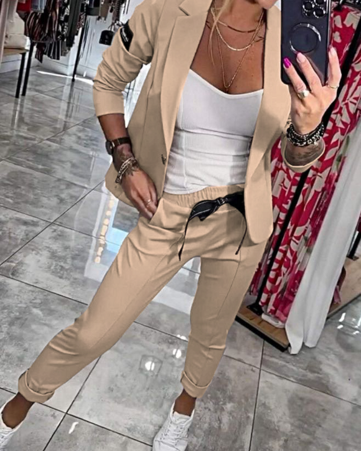 Linen 3-Piece Suit Women Blazer Camisole and Trousers Set