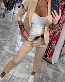 Linen 3-Piece Suit Women Blazer Camisole and Trousers Set