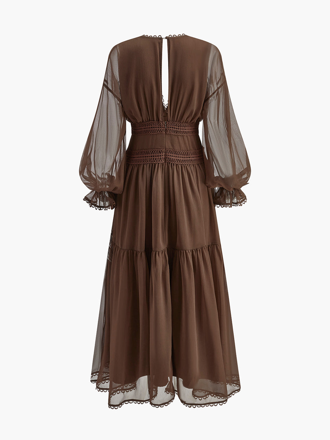 Women's Long Sleeve Chiffon Maxi Dress V Neck Tiered Gown