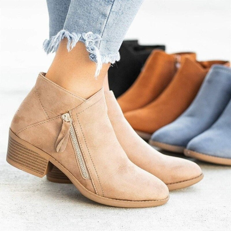 Women's Suede Tassel-Zip Stacked-Heel Ankle Boots