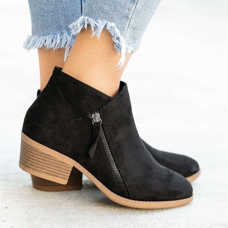 Women's Suede Tassel-Zip Stacked-Heel Ankle Boots