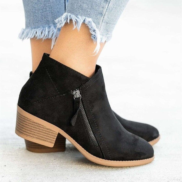Women's Suede Tassel-Zip Stacked-Heel Ankle Boots