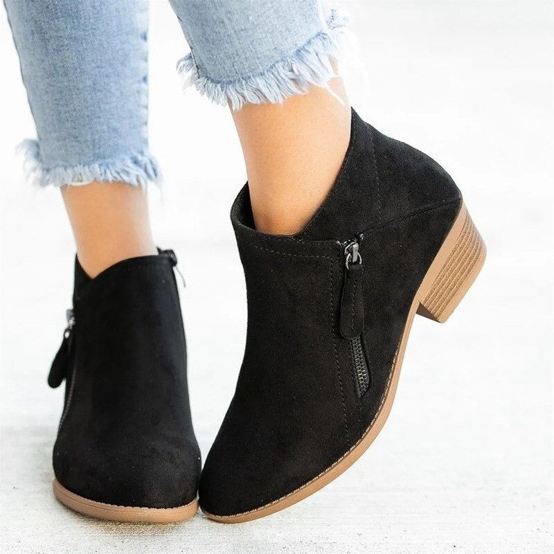 Women's Suede Tassel-Zip Stacked-Heel Ankle Boots