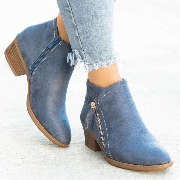 Women's Suede Tassel-Zip Stacked-Heel Ankle Boots