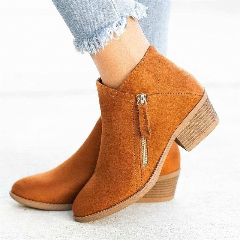Women's Suede Tassel-Zip Stacked-Heel Ankle Boots