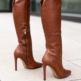 Women's Leather Knee High Pointed Toe Stiletto Boots