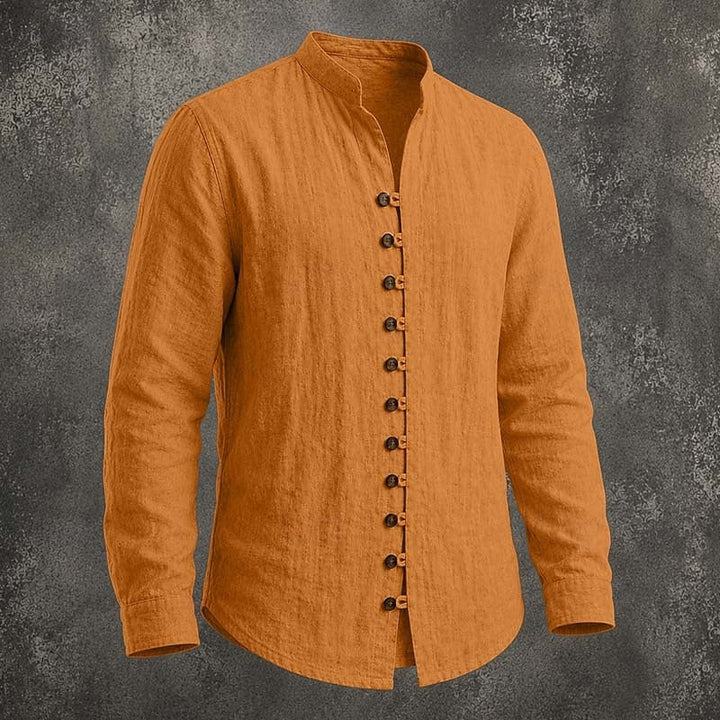 Men's Linen Grandad Shirt Long Sleeve Band Collar Top