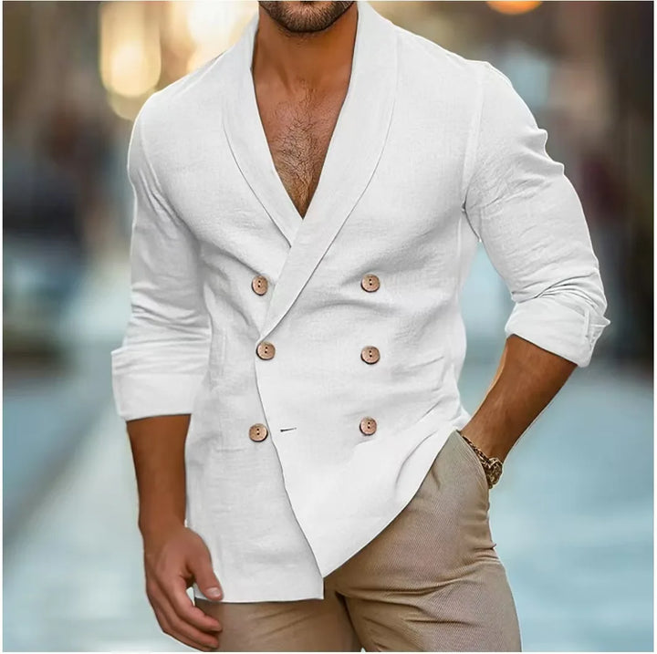 Men's Long Sleeve Linen Blend Double Breasted Shirt