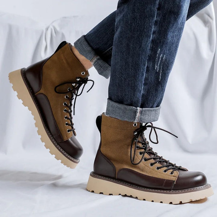 Men's Retro Leather Casual High Top Combat Ankle Boots