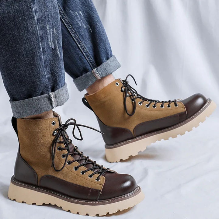 Men's Retro Leather Casual High Top Combat Ankle Boots