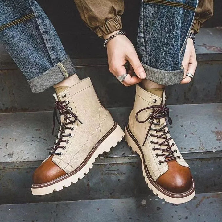 Men's Retro Leather Casual High Top Combat Ankle Boots