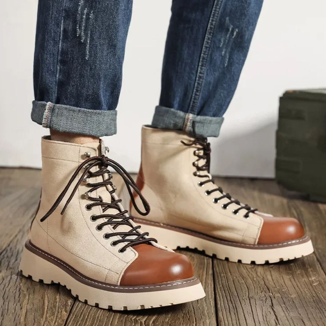 Men's Retro Leather Casual High Top Combat Ankle Boots