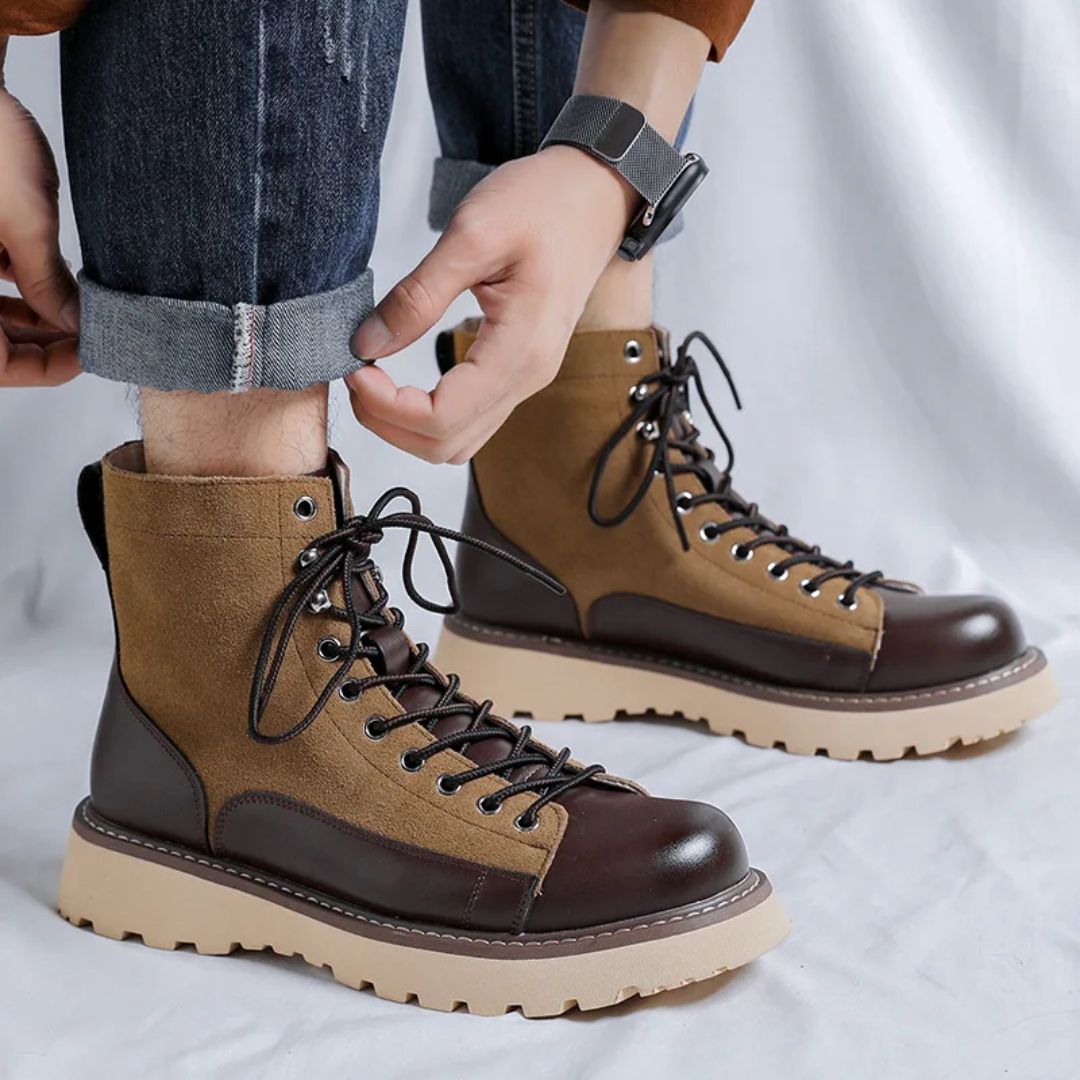 Men's Retro Leather Casual High Top Combat Ankle Boots