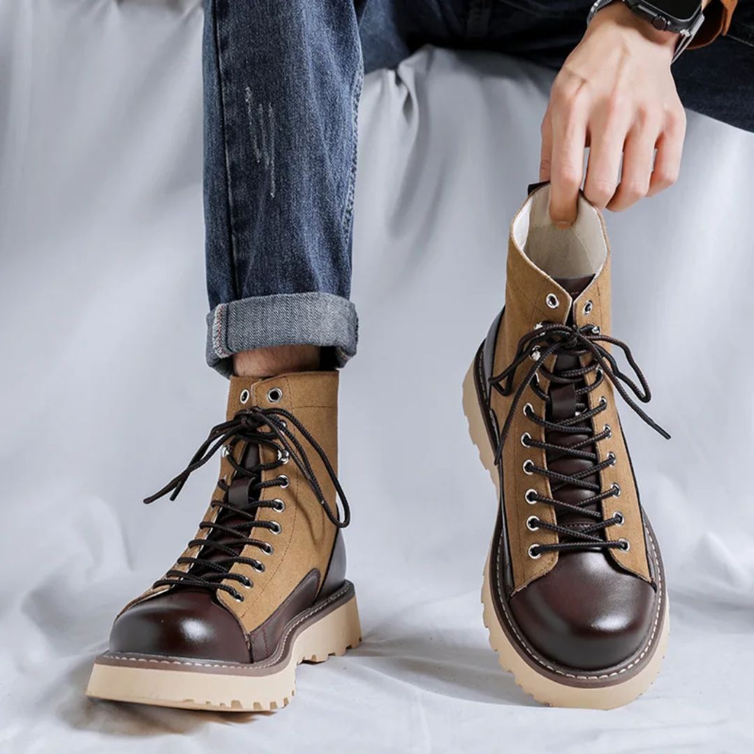 Men's Retro Leather Casual High Top Combat Ankle Boots