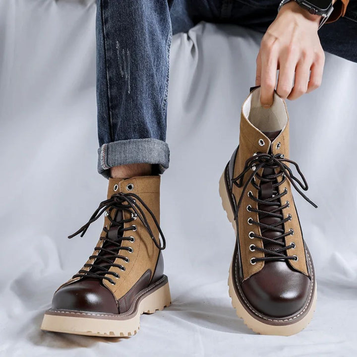 Men's Retro Leather Casual High Top Combat Ankle Boots