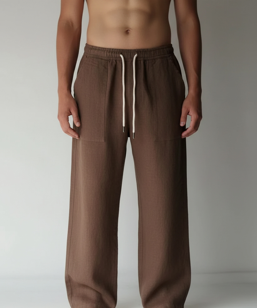 Men's Linen Wide Leg Casual Drawstring Trousers