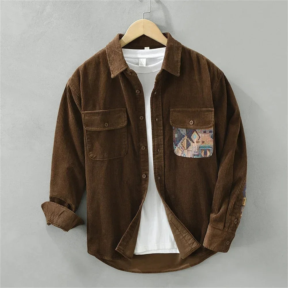 Men's Corduroy Patchwork Long-Sleeve Shacket