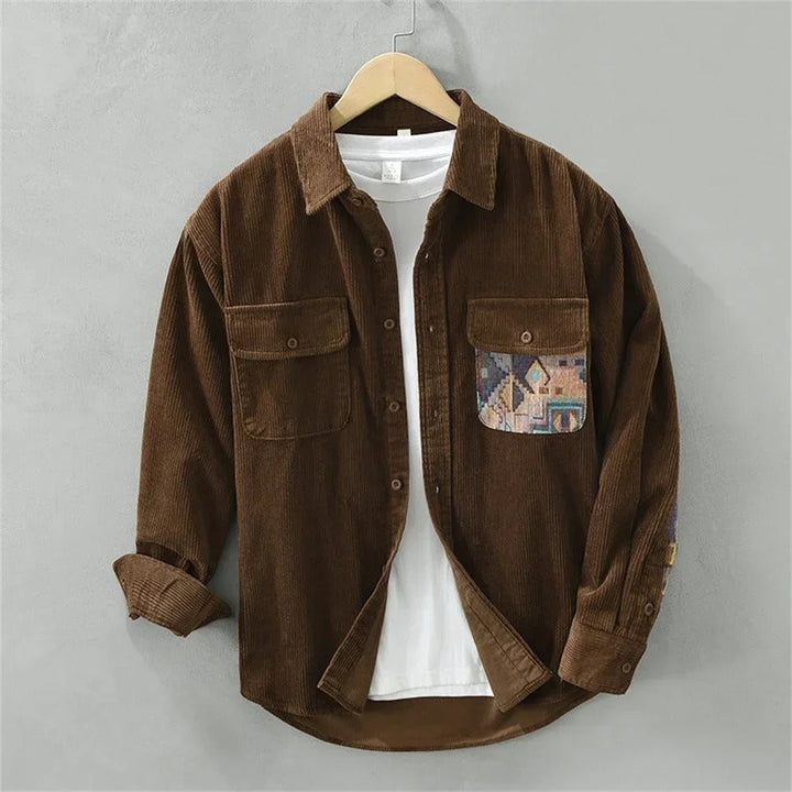 Men's Corduroy Patchwork Long-Sleeve Shacket