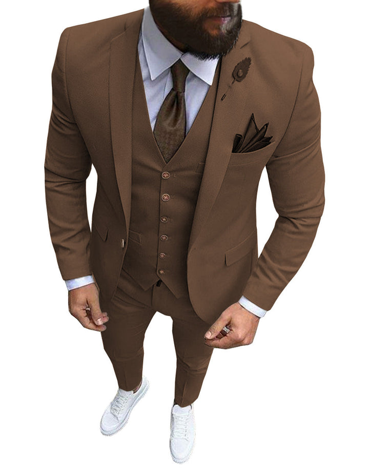 Men's Three Piece Slim Fit Wool Mix Wedding Formal Suit