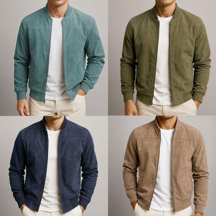 Men’s Suede Stand-Collar Full-Zip Bomber Jacket
