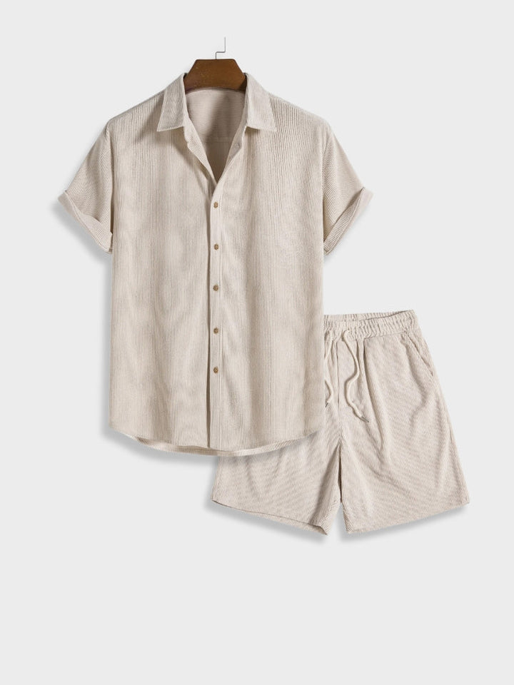 Men's Knit Button Up Shirt and Shorts Two Piece Set