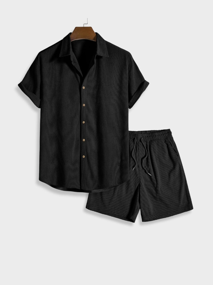 Men's Linen Blend Short Set Textured Knit Two Piece Outfit