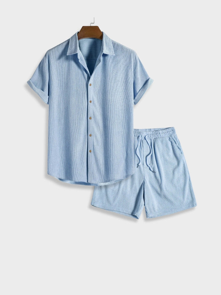 Men's Linen Blend Short Set Textured Knit Two Piece Outfit