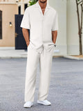 Men's Linen Blend Short Sleeve Shirt and Trousers 2-Piece Set