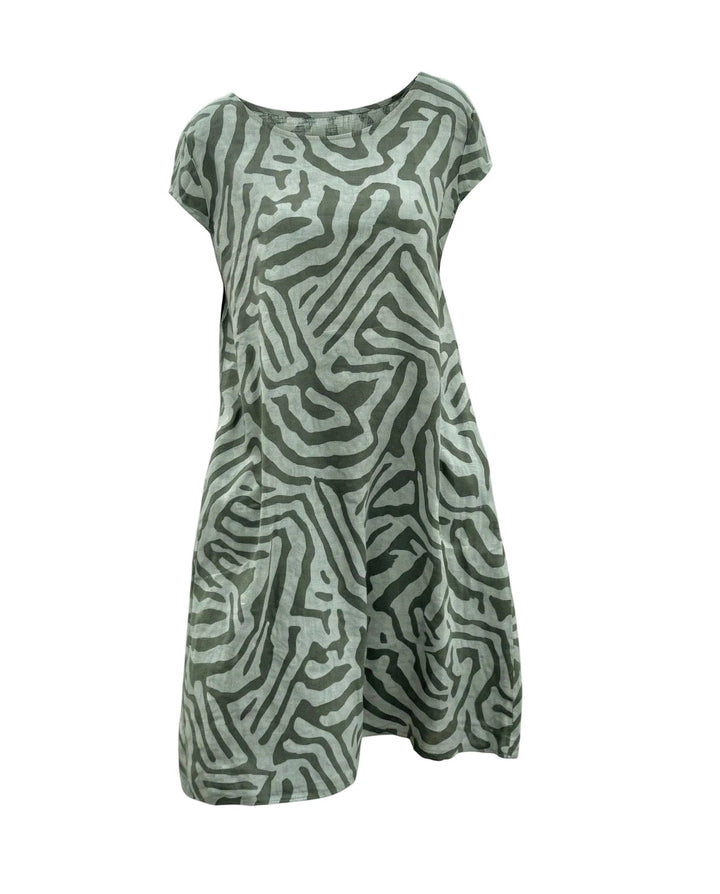 Women's Linen A-Line Short Sleeve Casual Midi Shift Dress