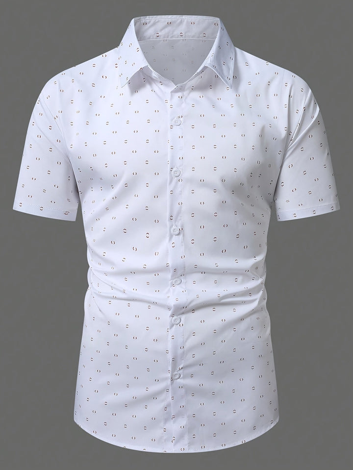 Men's Printed Linen Short-Sleeve Button-Down Shirt
