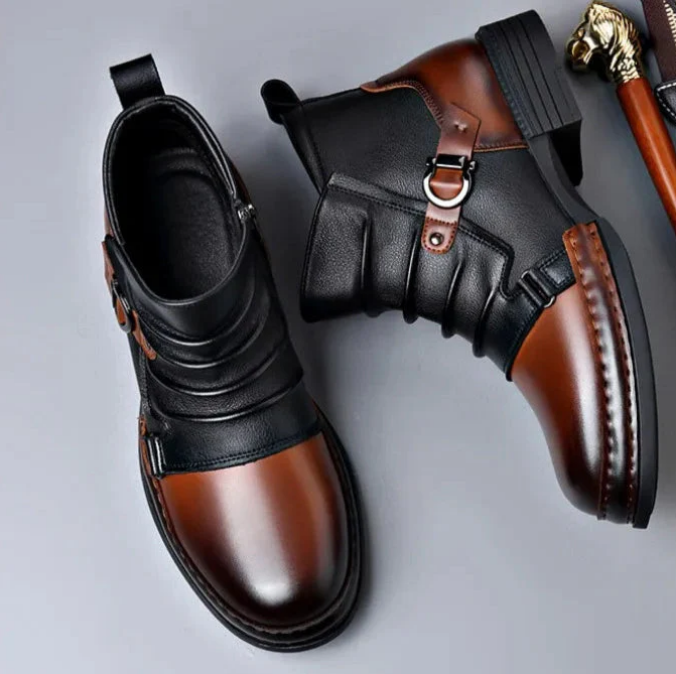 Women's Leather Ankle Boots with Buckle Detail
