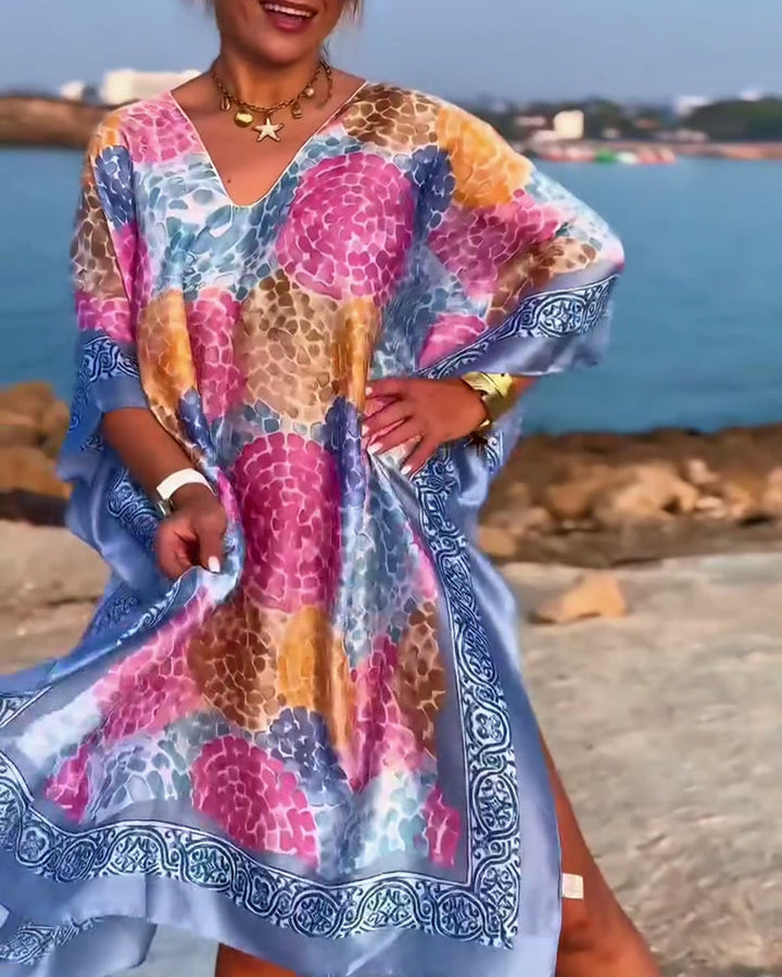 Women's Silk Kaftan Dress Beach Cover Up Tunic