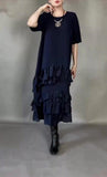 Women's Short Sleeve Tiered Linen Maxi Dress
