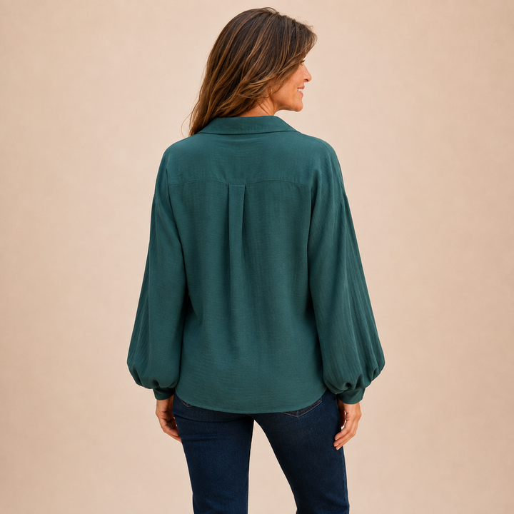 Dámská lněná košile s dlouhým rukávem a zapínáním na knoflíky, ležérní halenka